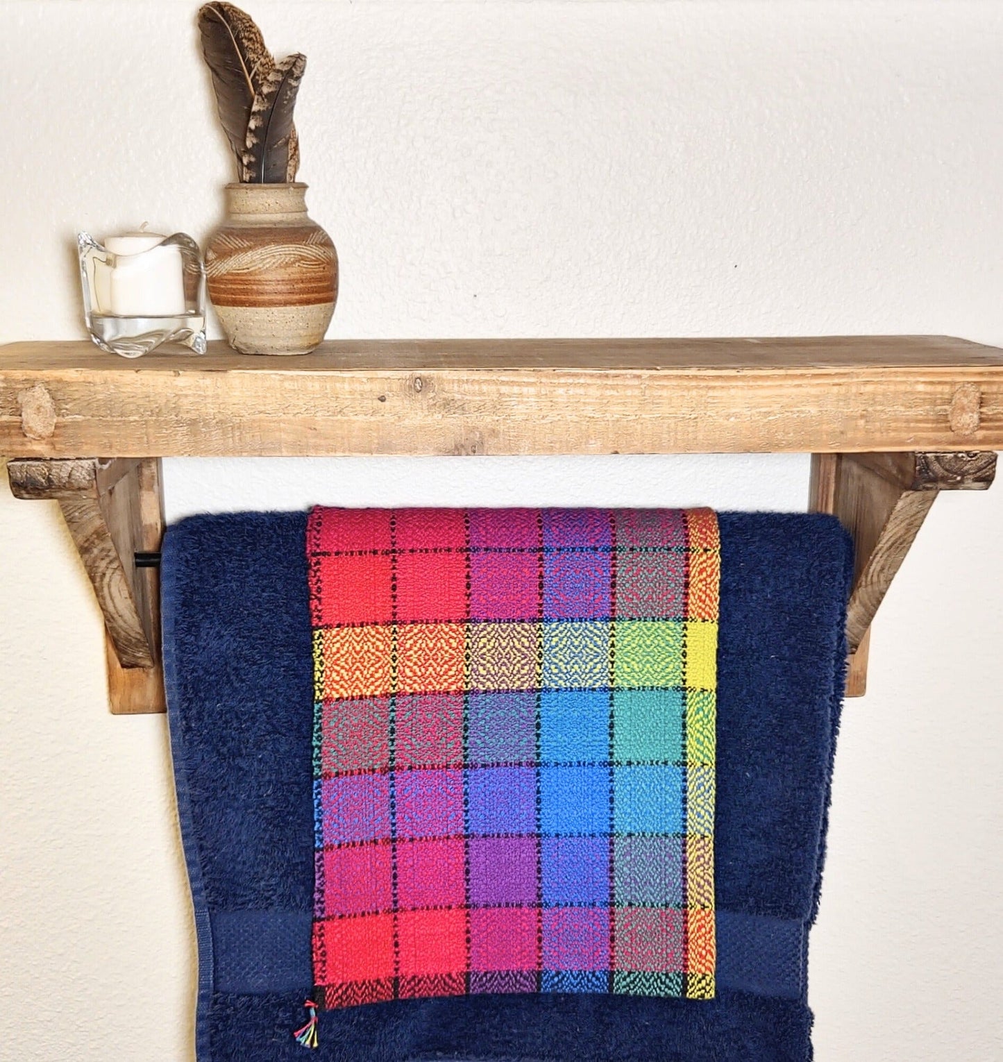 Handwoven Hand Towel on a Towel Rack